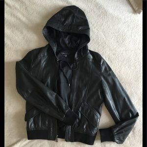 Soft leather Theory jacket with hoodie